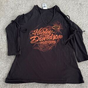 Harley-Davidson Women's Black Long Sleeve Tee with Orange Graphics